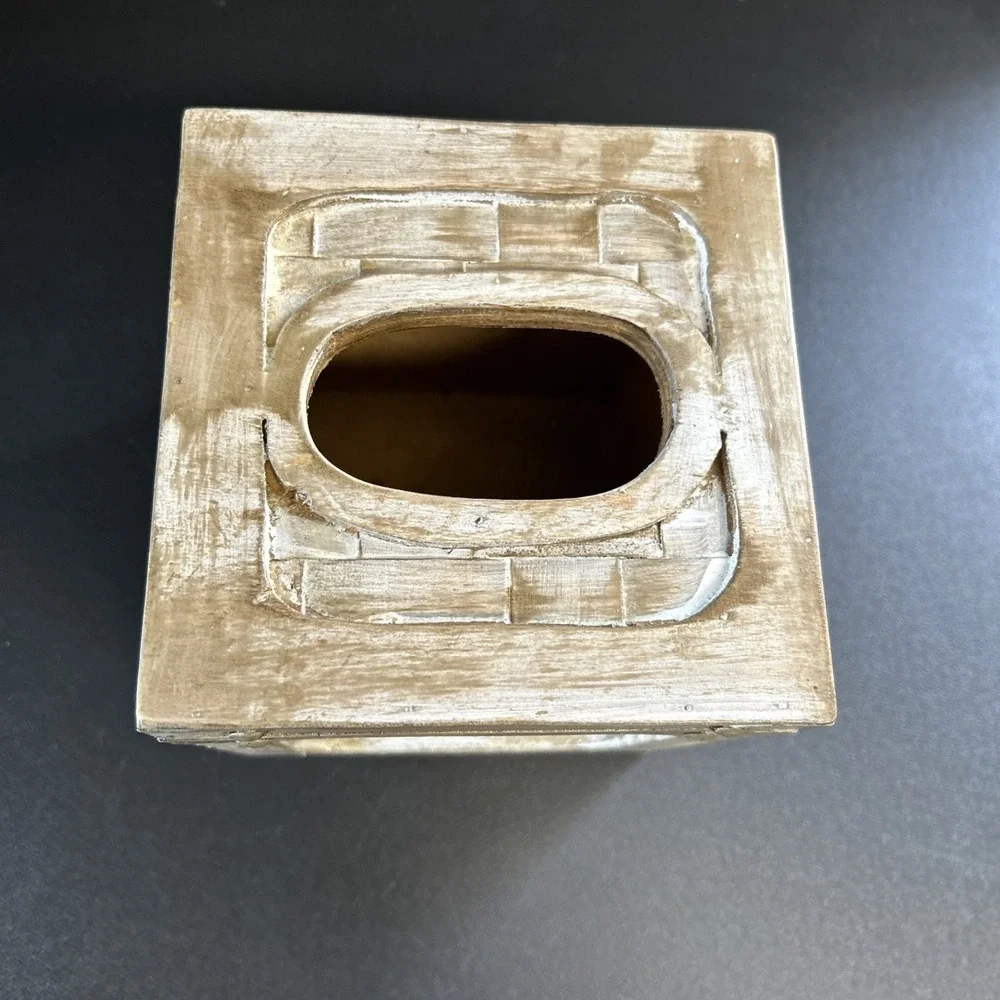 Rustic Cabin Upcycled Wooden Tissue Box Cover Square Facial Holder Hinged Lidded